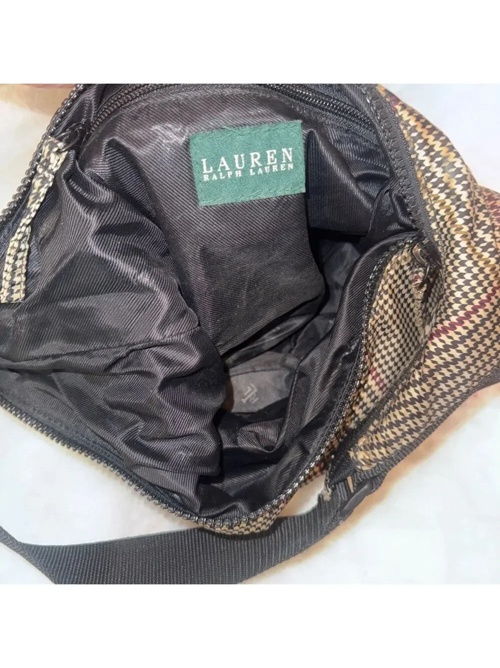 Ralph Lauren Houndstooth Hobo Shoulder Bag